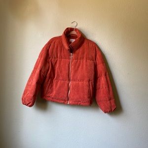 Coral corduroy puffer jacket